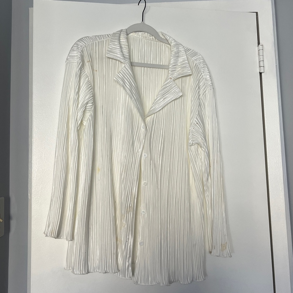 White Pleated button down